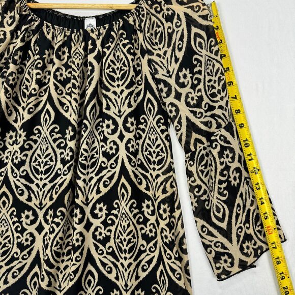 2B Together Sheer Bell Sleeve Tunic Dress Black Tan Women Size Small Long Sleeve - Picture 11 of 11